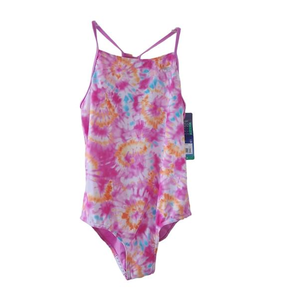 New Speedo One Piece Bathing Suit Girls Size XL 16 Pink Tie Dye Swimsuit - Picture 1 of 3